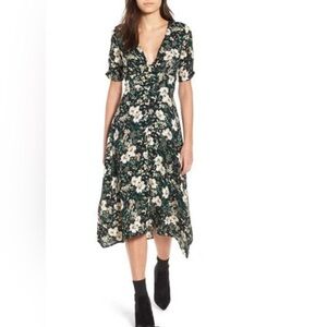ASTR The Label Button Front Midi Dress Green Ivory Floral XS NWT